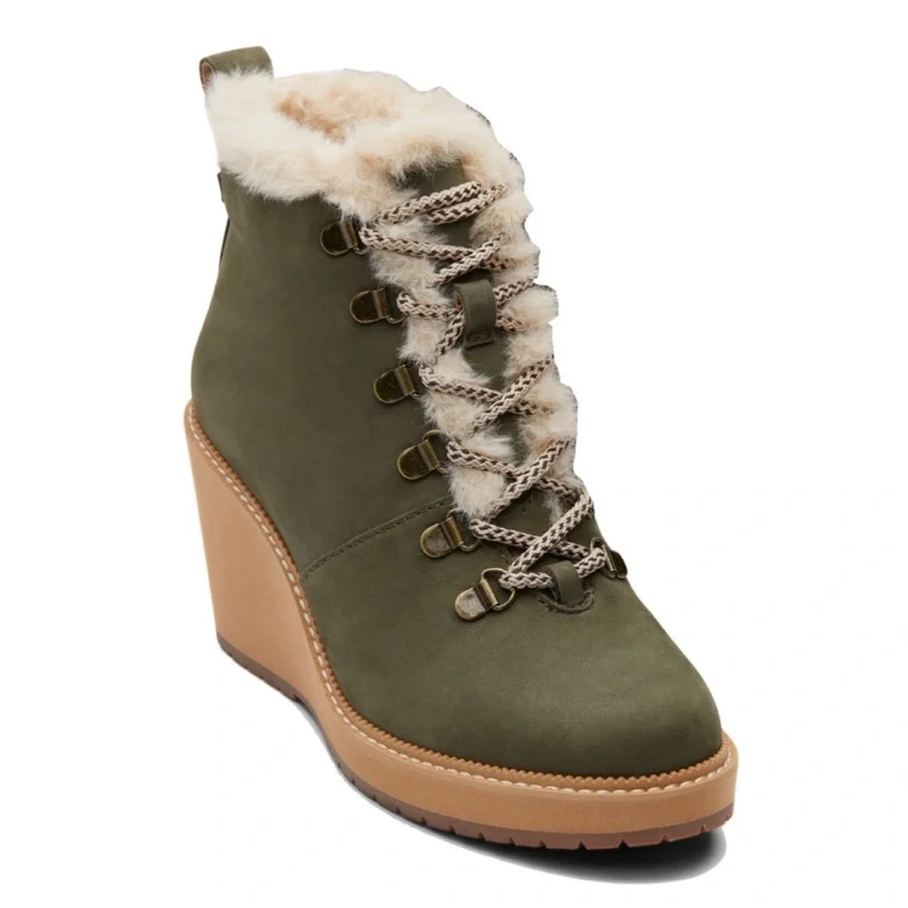 TOMS Melrose!❄️wedge bootie/Tarmac Olive Nubuck/water resistant🌧️/size-8 - Picture 2 of 15